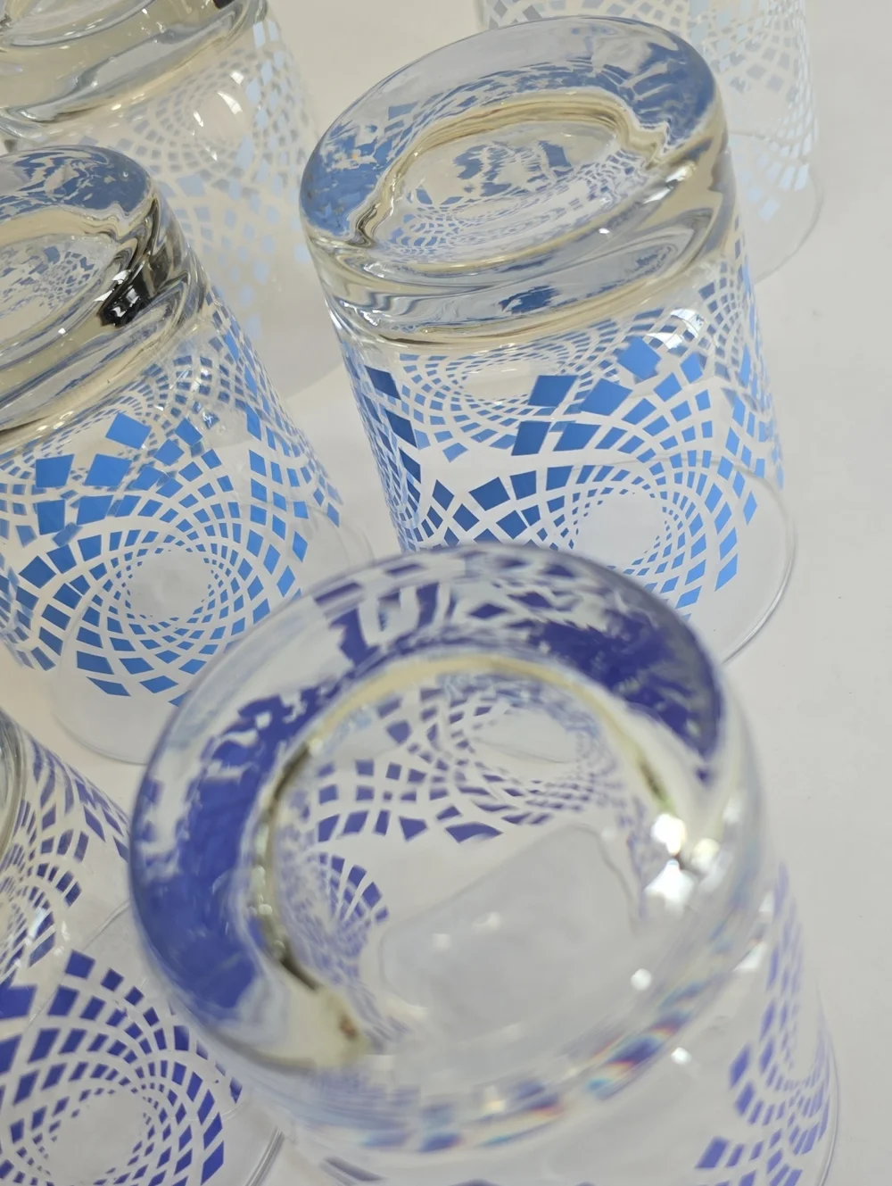 Vintage Ikea Set Of 6 Lowball Tumblers Whisky Glass Poland Blue White